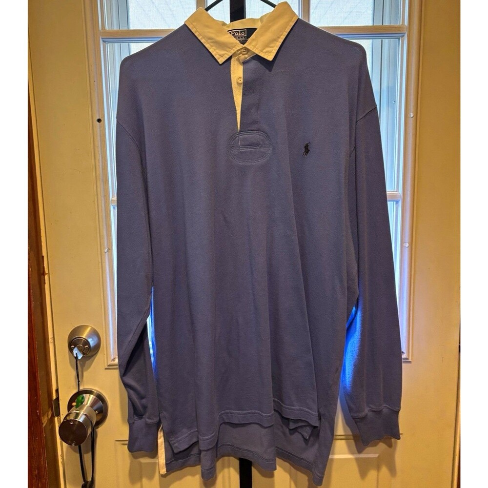 Polo by Ralph Lauren Men's M Long Sleeve Solid Polo Shirt Blue Collared